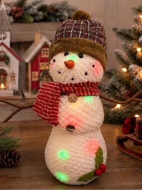 Evergreen Plush Lighted Snowman Christmas Decor 16”